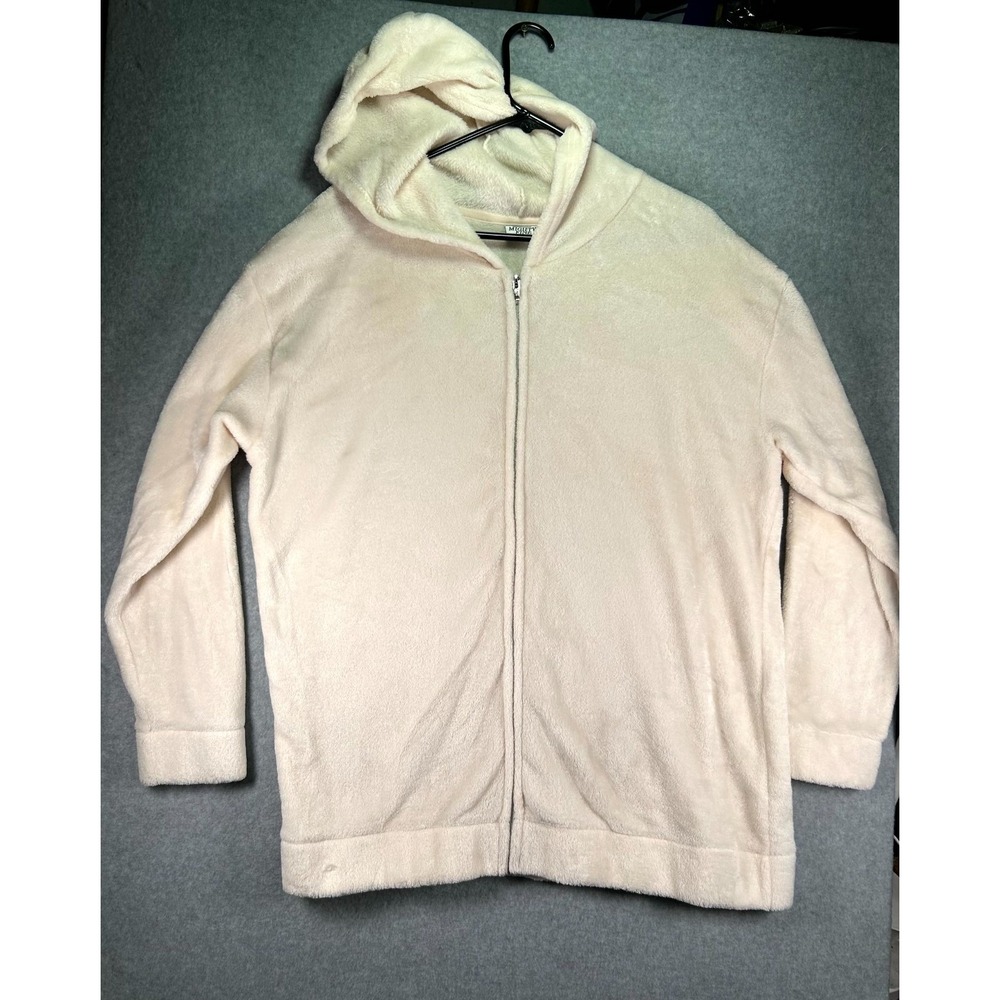 Mighty Fine Soft Cozy Plush Hoodie women Large Beige Full Zip Winter Wear Casual